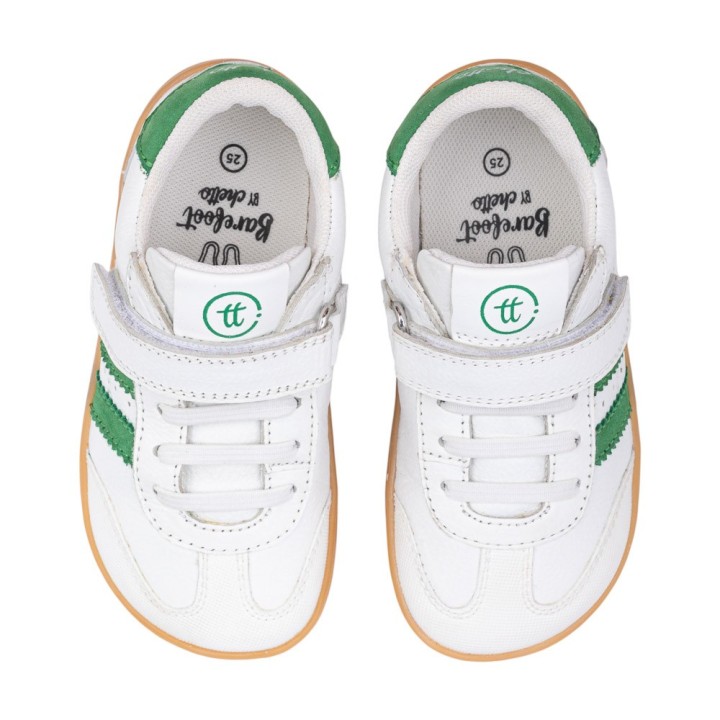 DEPORTIVA BAREFOOT CHETTO PIEL CON DOBLE FRANJA ANIMAL BLANCO - VERDE