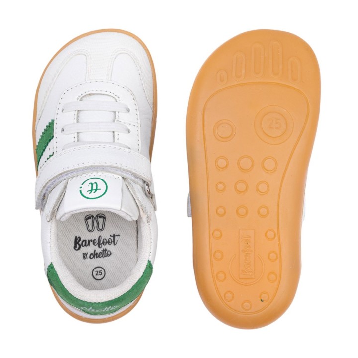 DEPORTIVA BAREFOOT CHETTO PIEL CON DOBLE FRANJA ANIMAL BLANCO - VERDE