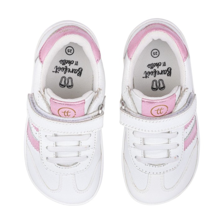 DEPORTIVA BAREFOOT CHETTO PIEL CON DOBLE FRANJA ANIMAL BLANCO - PINK