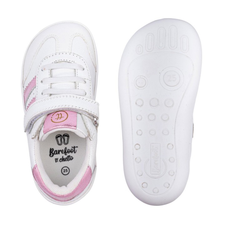 DEPORTIVA BAREFOOT CHETTO PIEL CON DOBLE FRANJA ANIMAL BLANCO - PINK