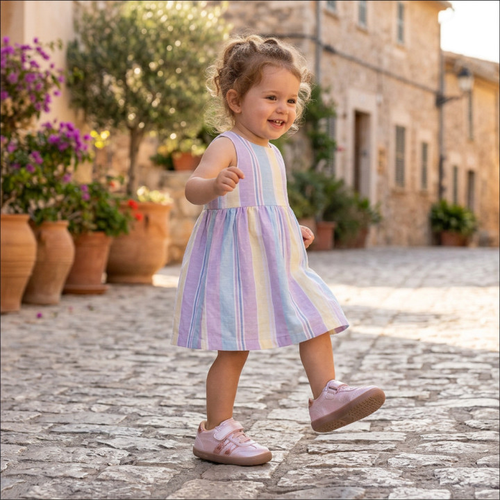 Zapatilla Barefoot Infantil Piel – Rosa Brillante