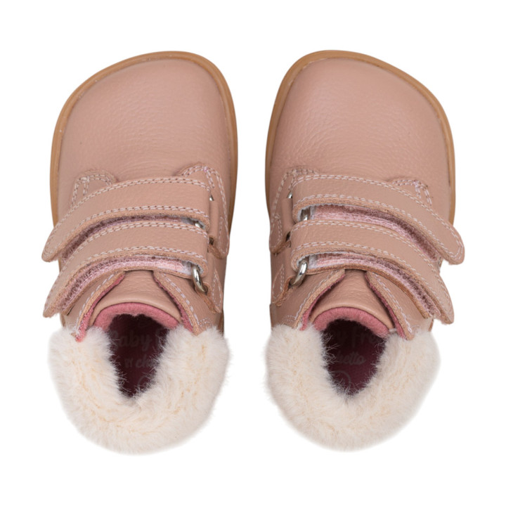 BOTA BAREFOOT 2 CIERRES CON PELO PIEL ROSA