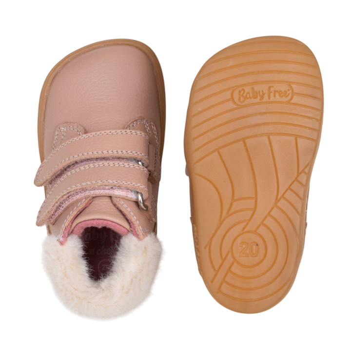 BOTA BAREFOOT 2 CIERRES CON PELO PIEL ROSA