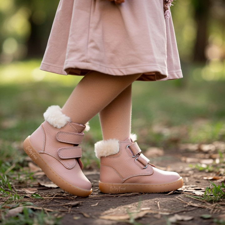 BOTA BAREFOOT 2 CIERRES CON PELO PIEL ROSA