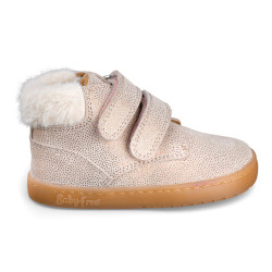 BOTA BAREFOOT 2 CIERRES CON PELO PIEL BEIGE - ORO