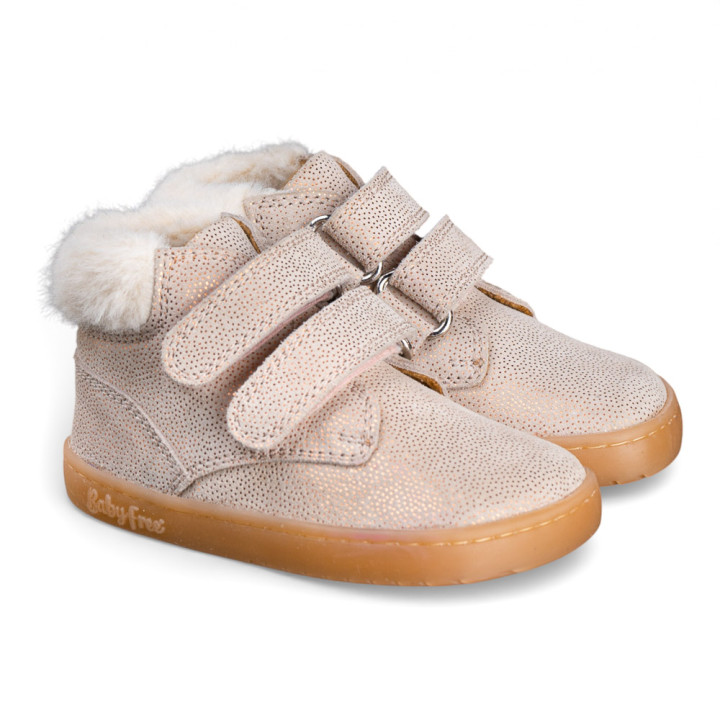 BOTA BAREFOOT 2 CIERRES CON PELO PIEL BEIGE - ORO