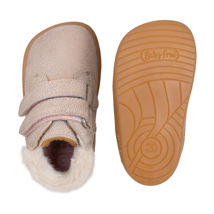 BOTA BAREFOOT 2 CIERRES CON PELO PIEL BEIGE - ORO