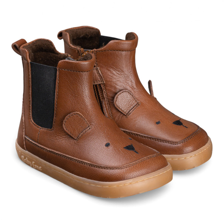 BOTAS BAREFOOT OSO OREJITAS PIEL MARRÓN