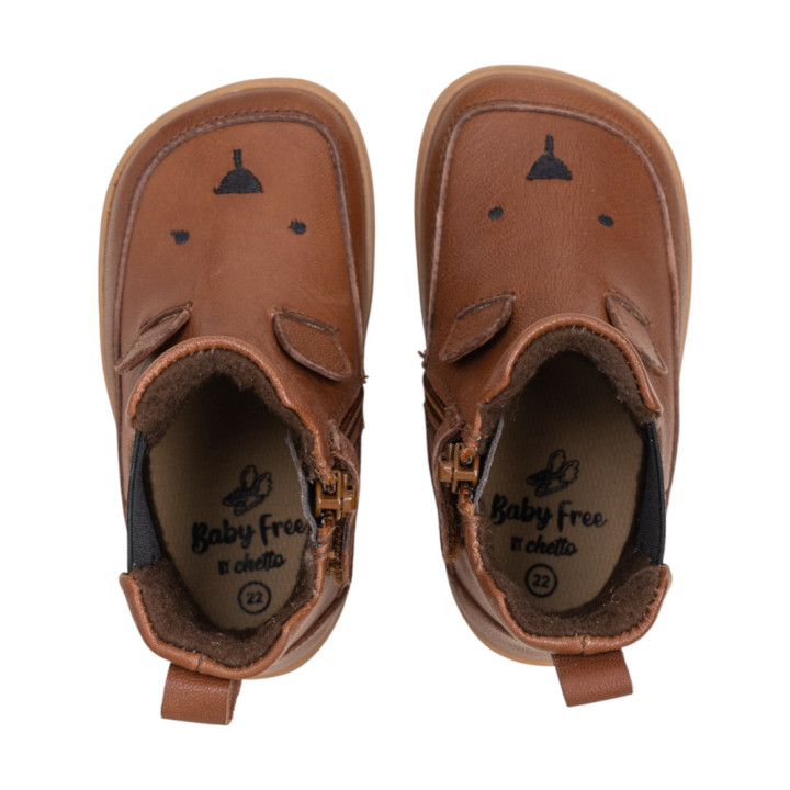 BOTAS BAREFOOT OSO OREJITAS PIEL MARRÓN