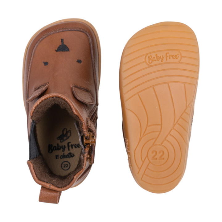 BOTAS BAREFOOT OSO OREJITAS PIEL MARRÓN
