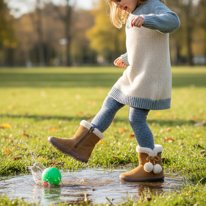 BOTAS BAREFOOT POMPONES WATERPROOF ANTE CAMEL