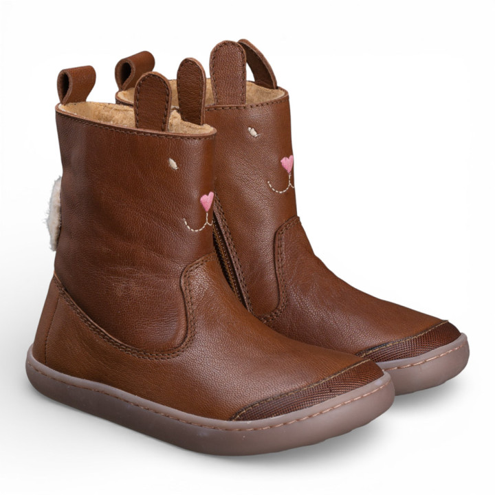 BOTAS BAREFOOT CONEJO OREJITAS PIEL MARRÓN