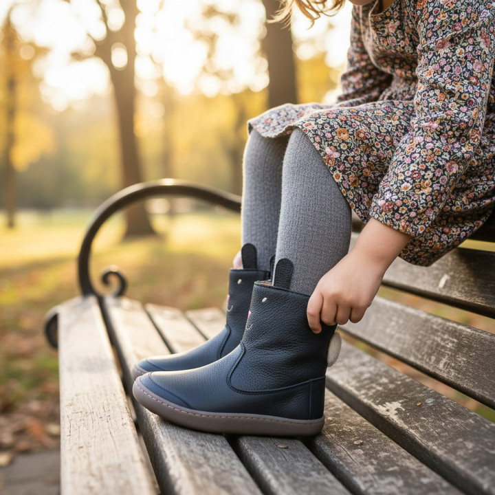 BOTAS BAREFOOT CONEJO OREJITAS PIEL AZUL