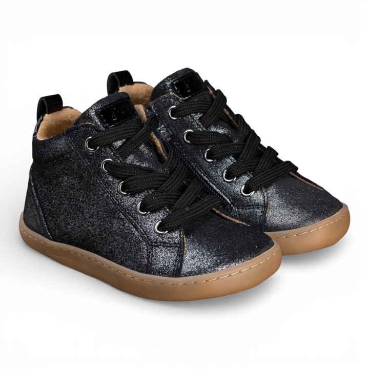 ZAPATILLAS ALTAS BAREFOOT GLITTER ANTE NEGRO