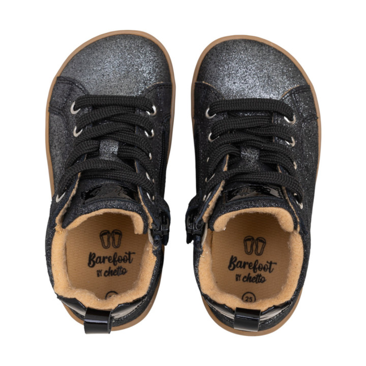 ZAPATILLAS ALTAS BAREFOOT GLITTER ANTE NEGRO
