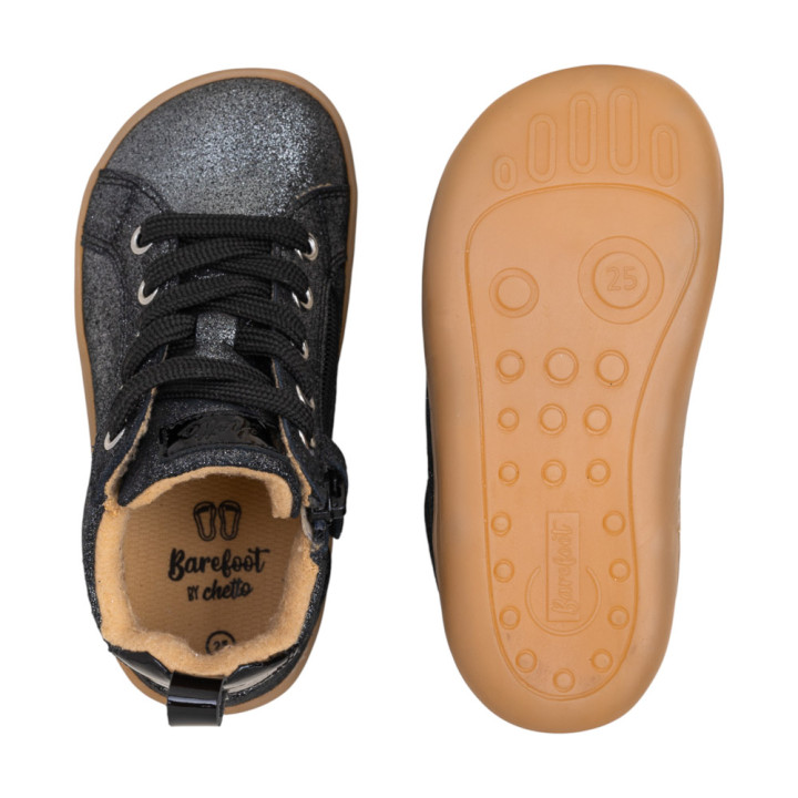 ZAPATILLAS ALTAS BAREFOOT GLITTER ANTE NEGRO
