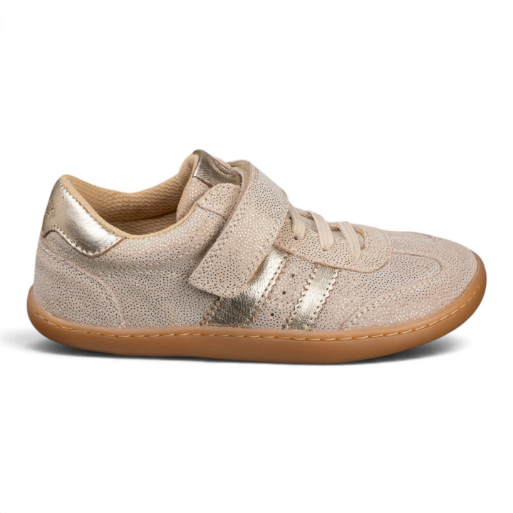 ZAPATILLA BAREFOOT DOS BANDAS PIEL CHETTO BEIGE BRILLO
