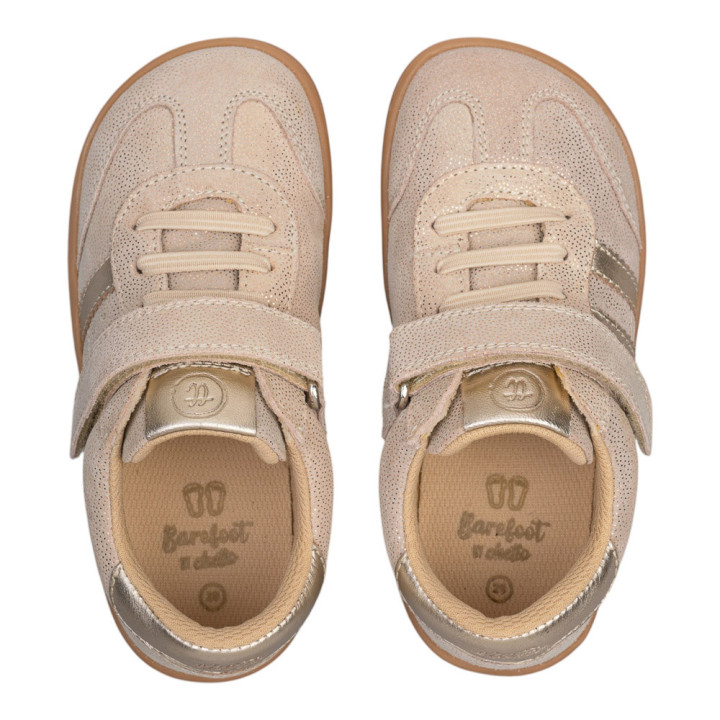ZAPATILLA BAREFOOT DOS BANDAS PIEL CHETTO BEIGE BRILLO