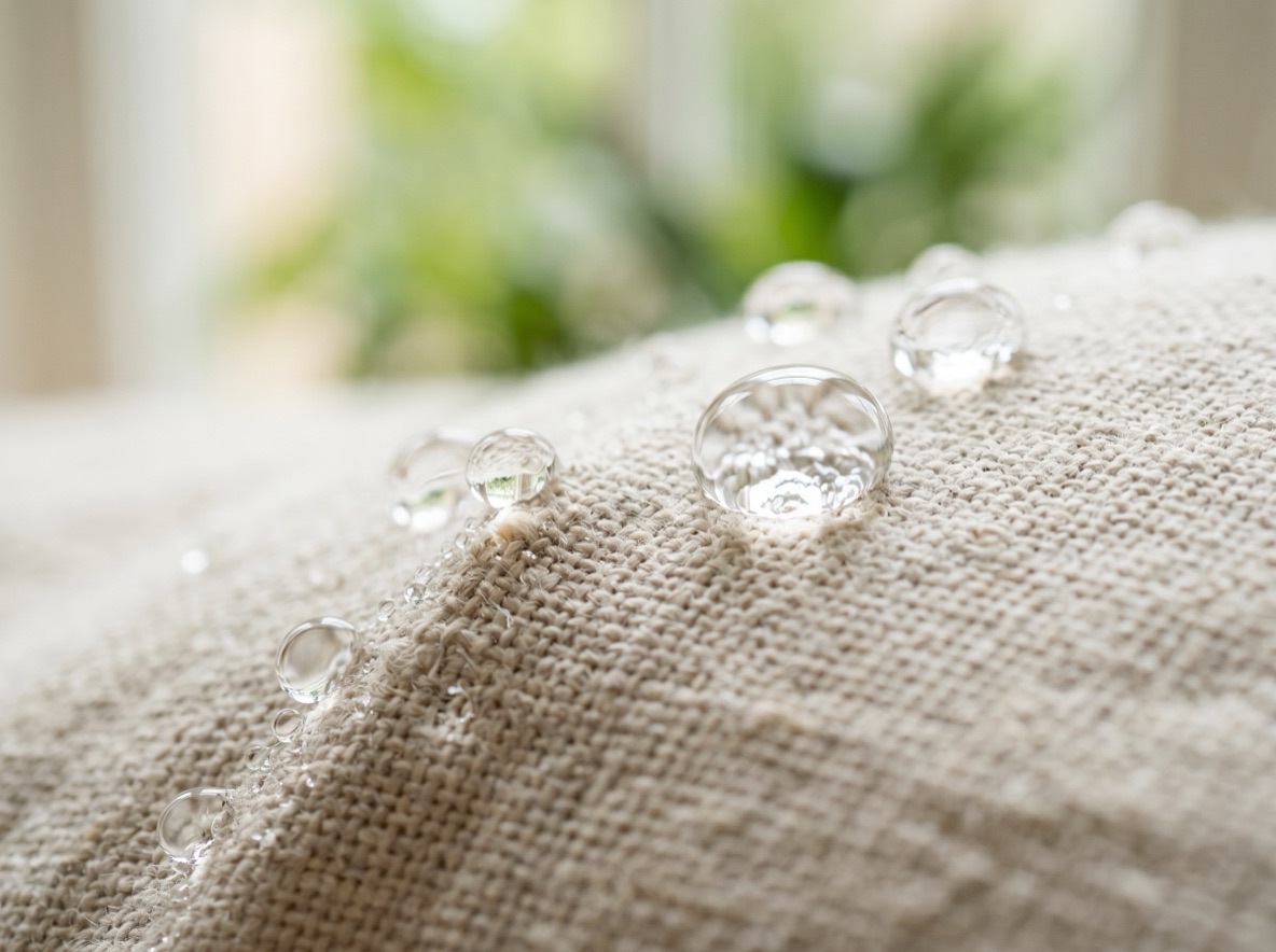 Gotas de agua sobre tratamiento impermeable