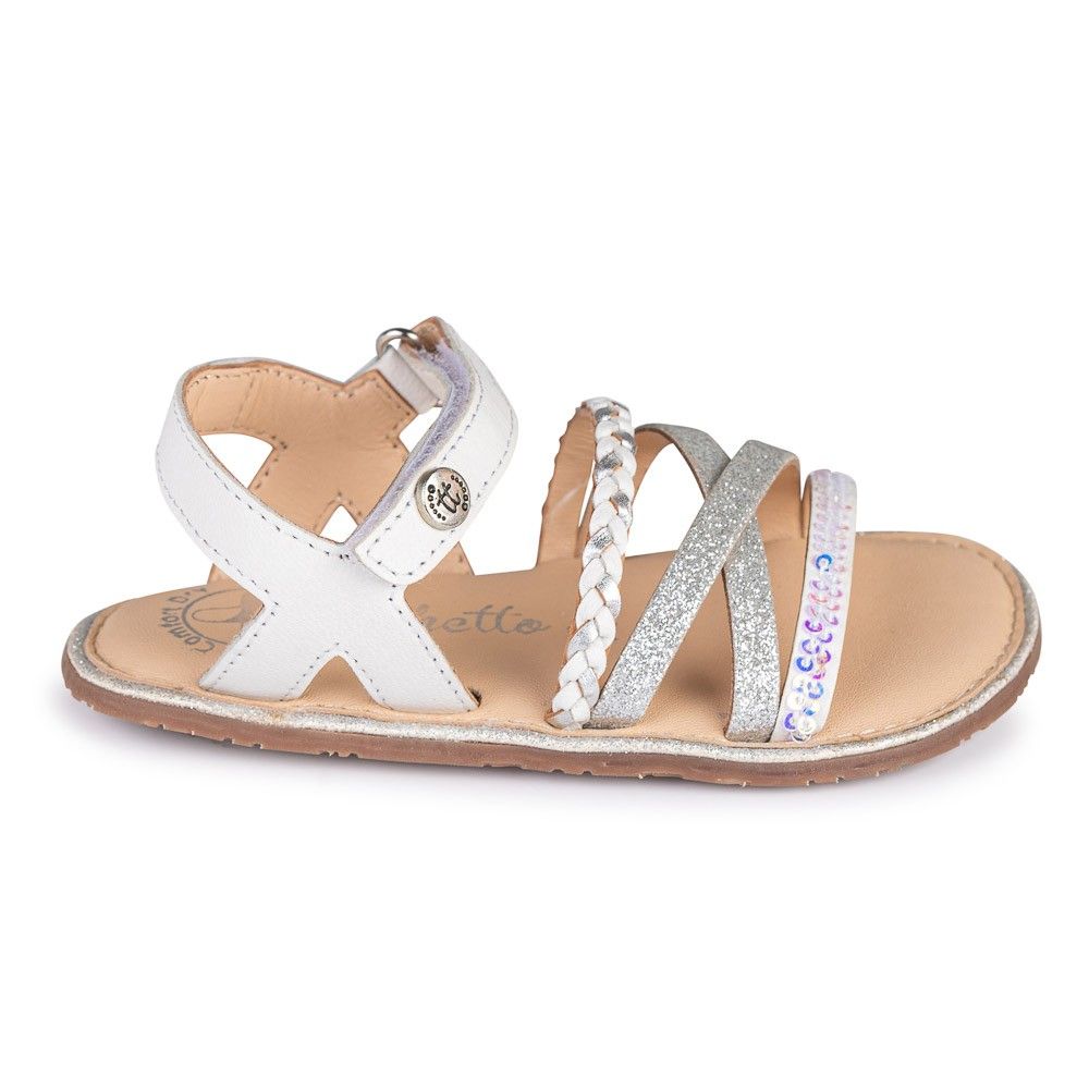 SANDALIA BAREFOOT BLANCO - TIRAS BRILLANTES Y VELCRO AJUSTABLE